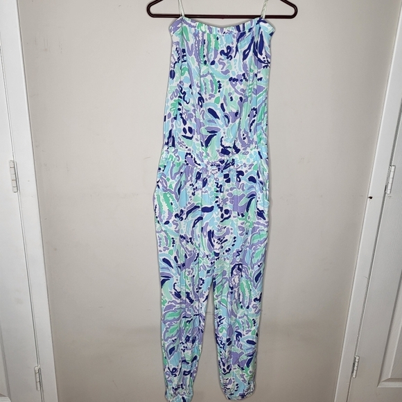Lilly Pulitzer Blue and Green EMIKO  Strapless Jumpsuit Size Small - Picture 3 of 9